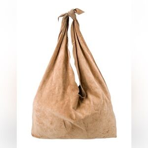 THE ROW Suede Bindle Knot Hobo Bag in Tan